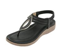 Chanclas planas de color sólido para mujer, sandalias de verano, informales, a la moda, sandalias de cuña con correa elástica para el tobillo para mujer, playa, piscina, hogar, yoga, Black, 38/36 EU
