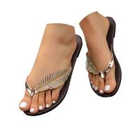 Chanclas planas para mujer, con diamantes de imitación, decoración de plumas, plantilla acolchada de cristal brillante, antideslizante, ligera, puntera abierta, sandalias de verano para playa