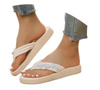 Chanclas sandalias planas con suela suave y cadena, estilo «Ms Europe and The States Summer », diseño de piedra, para mujer., beige, 42 EU