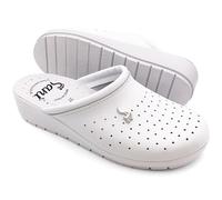 Chanclas sanitarias anatómicas para mujer zapatillas de piel auténtica zapatos ortopédicos calzado antideslizante Made in Italy, Color blanco., 37 EU