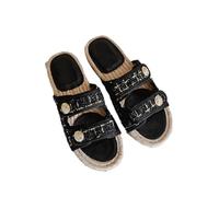 Chanclas tejidas de paja para mujer Sandalias De Verano Hechas A Mano Con Suela Plana Y Tejido De Hierba For Mujer, Sandalias For Mujer For Exteriores, Zapatillas De Interior Y Ocio Con Punta Abierta