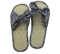 Chanclas tejidas de paja para mujer Zapatillas de paja de verano for mujer, pantuflas de ratán con lazo for el hogar, sandalias de punta abierta for exteriores, cómodas y planas for el tiempo libre(Bl