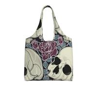 Chanclas unisex reutilizables, plegables, informales, elegantes, para compras, bolsa de hombro para playa, viajes, trabajo y escuela, Flores de calavera, Talla única