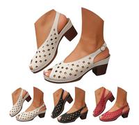 Chanclas vintage de tacón grueso, sandalias caladas transpirables, zapatos de punta abierta, elegantes elegantes tapas, zapatillas ligeras, zapatos clásicos, zapatillas caladas, rojo, 36 EU