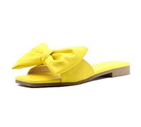 Chanclas vintage para mujer, sandalias planas para mujer, cómodas chanclas para casa, sandalias abiertas traseras, zapatos abiertos, antideslizantes, lavables, con lazo, amarillo, 39 EU