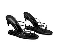 Chanclas y Sandalias de Cuña Para Mujer Mules Sin Cordones con Tiras Cruzadas y Punta Abierta Sandalias de Cuña con Tacón Dentado Estilo Casual de Verano para Fiestas,Negro,42 EU