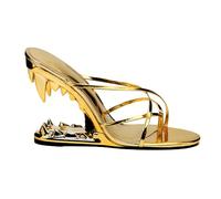 Chanclas y Sandalias de Cuña Para Mujer Mules Sin Cordones con Tiras Cruzadas y Punta Abierta Sandalias de Cuña con Tacón Dentado Estilo Casual de Verano para Fiestas,Oro,43 EU