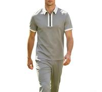 Chándal casual para hombre con cuello polo, camisa de manga corta y pantalones largos a juego, ajuste regular (gris XXL)