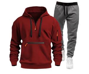 Chándal completo para hombre, chándal de entrenamiento para hombre de invierno con forro polar, conjunto deportivo completo, camiseta sudadera con capucha y pantalón de dos piezas, conjunto Tracksuit