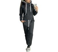 Chandal Conjunto para Mujer Invierno Otoño Casual Conjuntos Deportivos, Moda Manga Larga Pullover con Cordón Sudadera Tops + Pantalones Largo 2pcs (Negro, S)