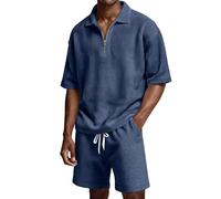 Chándal corto para hombre, 2 piezas, pantalones cortos y camiseta de entrenamiento, traje deportivo Waffle Y2K, traje de ocio con cremallera transpirable de dos piezas para hombres traje de verano