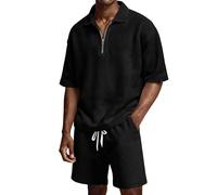 Chándal corto para hombre, 2 piezas, pantalones cortos y camiseta de entrenamiento, traje deportivo Waffle Y2K, traje de ocio con cremallera transpirable de dos piezas para hombres traje de verano