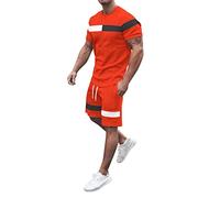 Chándal de 2 piezas para hombre, verano, primavera y verano, a rayas, cuadrados, camisetas de manga corta y pantalones cortos, conjunto de correr, traje deportivo atlético, ropa deportiva, traje de
