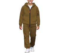 Chándal de 2 piezas para niños, con cremallera, con capucha, para béisbol, color liso, para correr, correr, ropa deportiva, ropa deportiva, ropa de moda para adolescentes, ropa escolar, marrón, 14-15