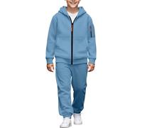 Chándal de 2 piezas para niños, con cremallera, con capucha, para béisbol, color liso, para correr, correr, ropa deportiva, ropa deportiva, ropa de moda para adolescentes, ropa escolar, azul, 4-5 años
