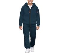 Chándal de 2 piezas para niños, con cremallera, con capucha, para béisbol, color liso, para correr, correr, ropa deportiva, ropa deportiva, ropa de moda para adolescentes, ropa escolar, azul marino