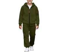 Chándal de 2 piezas para niños, con cremallera, con capucha, para béisbol, color liso, para correr, correr, ropa deportiva, ropa deportiva, ropa de moda para adolescentes, ropa escolar, verde, 8-9