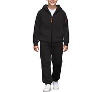 Chándal de 2 piezas para niños, con cremallera, con capucha, para béisbol, color liso, para correr, correr, ropa deportiva, ropa deportiva, ropa de moda para adolescentes, ropa escolar, Negro, 14-15
