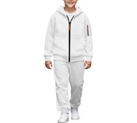 Chándal de 2 piezas para niños, con cremallera, con capucha, para béisbol, color liso, para correr, correr, ropa deportiva, ropa deportiva, ropa de moda para adolescentes, ropa escolar, blanco, 8-9