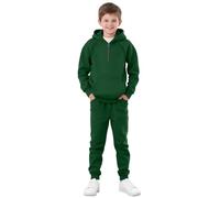 Chándal de algodón para niños y niños, 2 piezas, media cremallera, sudadera con capucha y pantalones deportivos para adolescentes con bolsillos, Verde tirando a negro, 11-12 años