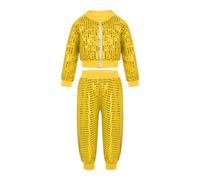 Chándal de carnaval divertido para mujer y niña, lentejuelas brillantes, ropa de baile de calle, hip hop, jazz dance performance, tops con longitud completa, amarillo, 3XL