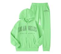 Chándal de Forro Polar para niñas, cálido Conjunto Invierno con Capucha y Pantalones Deportivos Estampado Letras, Ropa Deportiva Informal acogedora Dos Piezas pequeñas y/g