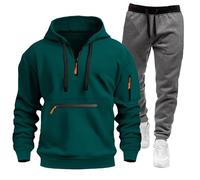 Chándal de hombre completo, chándal de gimnasia de hombre invernal de felpa, conjunto deportivo camiseta sudadera con capucha y pantalón de dos piezas set Tracksuit sudadera con cremallera Suit