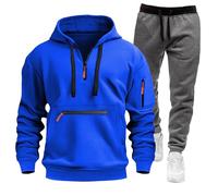 Chándal de hombre completo de deporte para hombre, de invierno, sudadera con capucha y pantalón de dos piezas, conjunto Tracksuit sudadera con cremallera Suit Chándal de ropa deportiva, 10-Azul, S