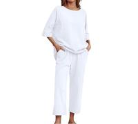 Chándal de lino para mujer de verano de algodón y lino elegante suelto camisa y pantalones a juego casuales de talla grande chándal de manga corta playa conjunto de dos piezas para correr gimnasio