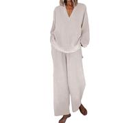 Chándal de Lino para Mujer de Verano Elegante a Juego con Camisa Ancha Pantalones Ligeros de Algodón y Lino Verano Chándales Gimnasia Primavera Curvy Juego Dos Piezas Manga 3/4 para 2026