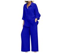 Chándal de mujer completo de algodón, tallas grandes, ligero, informal, camisa + pantalones anchos de algodón y lino de verano, chándales de gimnasia, gimnasio, curvy, jogging Tracksuit primavera