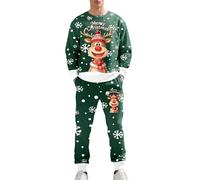 Chándal de Navidad para hombre, divertido traje de Navidad, 2 piezas, divertido reno, traje de casa de Papá Noel, sudadera acogedora, pantalones de chándal, verde, M