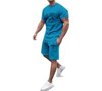 Chándal de verano para hombre, casual, ajuste holgado, camiseta deportiva con letras de la ciudad y estampado de árboles, ropa de descanso diaria (3), azul celeste, XL