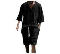 Chándal de verano para hombre, dos piezas, camiseta y pantalones de media manga para hombre, conjunto deportivo para adolescentes, traje holgado, playa, ocio, 2024, suéter con cuello en V, ropa casual