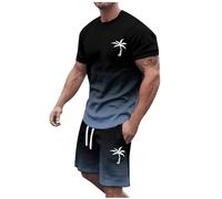 Chándal de verano para hombre, traje deportivo de gran tamaño, ropa deportiva de dos piezas, traje de fitness de 2 piezas, camiseta y pantalón deportivo, unisex, camiseta de chándal, R Armada, XXXL