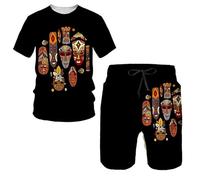 Chándal de Verano para Mujer/Hombre Dashiki Africano Conjunto de Camiseta con Estampado 3D y Pantalones Cortos de Playa Conjunto de 2 Piezas de Moda Ropa de Calle