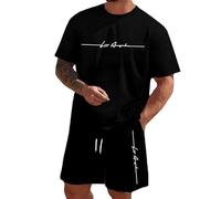 Chándal Deportivo Corto para Hombre 2 Piezas Conjunto de Chándal Camiseta + Pantalones Cortos Cómodo Transpirable Verano Traje de Deportivo Hombre Completo Chandal para Fútbol Baloncesto Tenis Jogging
