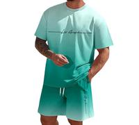 Chándal Deportivo Corto para Hombre 2 Piezas Conjunto de Chándal Camiseta + Pantalones Cortos Cómodo Transpirable Verano Traje de Deportivo Hombre Completo Chandal para Fútbol Baloncesto Tenis Jogging