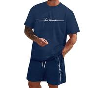 Chándal Deportivo Corto para Hombre 2 Piezas Conjunto de Chándal Camiseta + Pantalones Cortos Cómodo Transpirable Verano Traje de Deportivo Hombre Completo Chandal para Fútbol Baloncesto Tenis Jogging