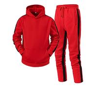 Chándal deportivo para hombre, conjunto de sudadera con capucha y jogging, pantalones de 2 piezas, chándales deportivos casuales de moda con costuras a rayas rojas, sudadera de manga larga con
