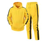 Chándal deportivo para hombre, conjunto de sudadera con capucha y jogging, pantalones de 2 piezas, chándales deportivos casuales de moda con costuras a rayas rojas, sudadera de manga larga con