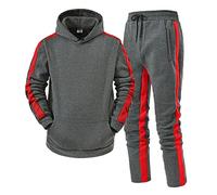 Chándal deportivo para hombre, conjunto de sudadera con capucha y jogging, pantalones de 2 piezas, chándales deportivos casuales de moda con costuras a rayas rojas, sudadera de manga larga con