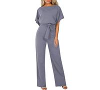 Chándal elegante para mujer, ceremonia, de una sola pieza y peleles, Jumpsuit de verano para mujer, elegante largo de pierna ancha, pantalones largos con cuello en V, manga corta, color liso