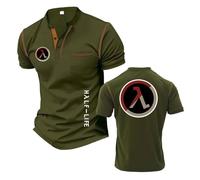 Chándal Henley Ajustado para Hombre Estilo H.a..lf-L.i.fe Active Camiseta De Manga Corta Estampada Cuello Alto Polos Suaves-JunlvSe||XX_l