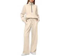 Chándal holgado para mujer, de algodón, con cremallera, de dos piezas, elegante, de manga larga, para casa, Y2K, conjunto deportivo de salón, beige, XXL