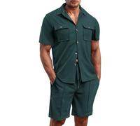 Chandal Hombre Completo Casual, Conjunto Deportivo Hombre Algodon, Camisa Y Pantalones Cortos Manga Corta con Bolsillo Talla Grande Deportivo Conjuntos Chándales Conjunto Verano