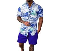 Chándal Hombre Completo con Estampado Floral Y De Hojas Camisa con Solapa Botones Frontales Sin Bolsillo Y Pantalones Cortos A Tono Ropa Verano Hombre para Todos Los Días De Sol Relax Conj