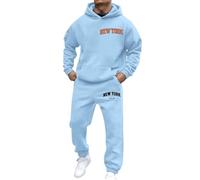 Chándal Hombre Completo Invierno Chaqueta chándal con Capucha y Pantalones chándAl De Dos Piezas de Manga Larga con Bolsillos Hip Hop Ropa de Calle Traje (Light Blue, M)