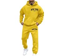 Chándal Hombre Completo Invierno Chaqueta chándal con Capucha y Pantalones chándAl De Dos Piezas de Manga Larga con Bolsillos Hip Hop Ropa de Calle Traje (Yellow-1, L)