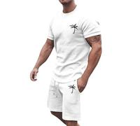 Chandal Hombre Completo traje estampado con botones Conjunto de jogger cómodo, transpirable empujador para pantalones cortos y camisa lino algodón perfecto relajarse en verano